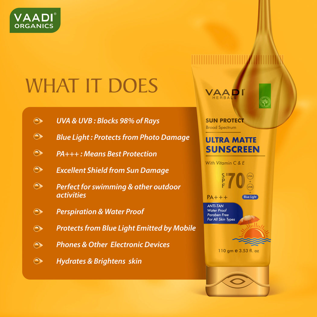 Organics Ultra Matte Sunscreen SPF 70 With Vitamin C & E (3 X 110 gms/ 4 fl oz)