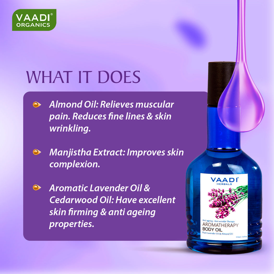 Organic Lavender Body Oil with Almond Extract - Aromatherapy - Anti Ageing - Reduces Stress & Depression (110ml /4 fl oz)