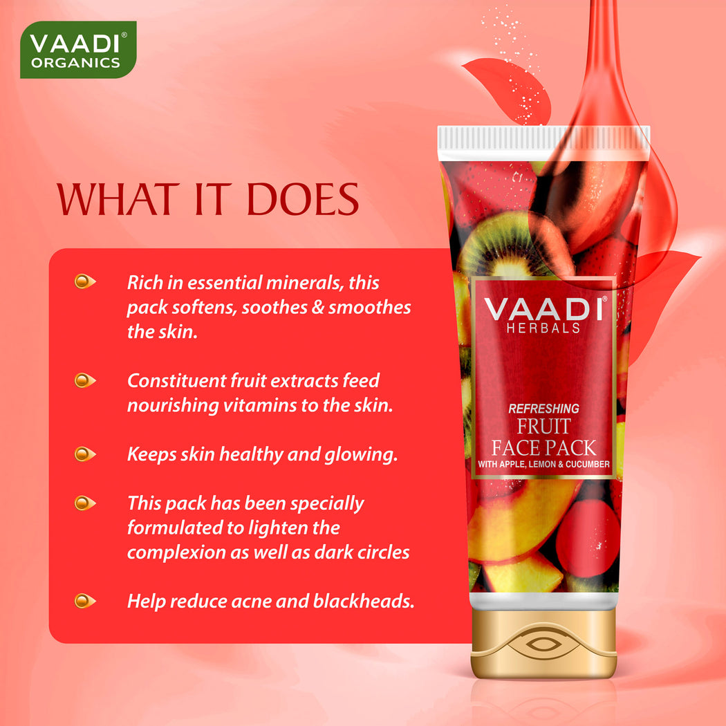 Refreshing Organic Fruit Face Pack with Apple, Lemon & Cucumber - Protects & Revitalizes Skin (120 gms/ 4.3 oz)