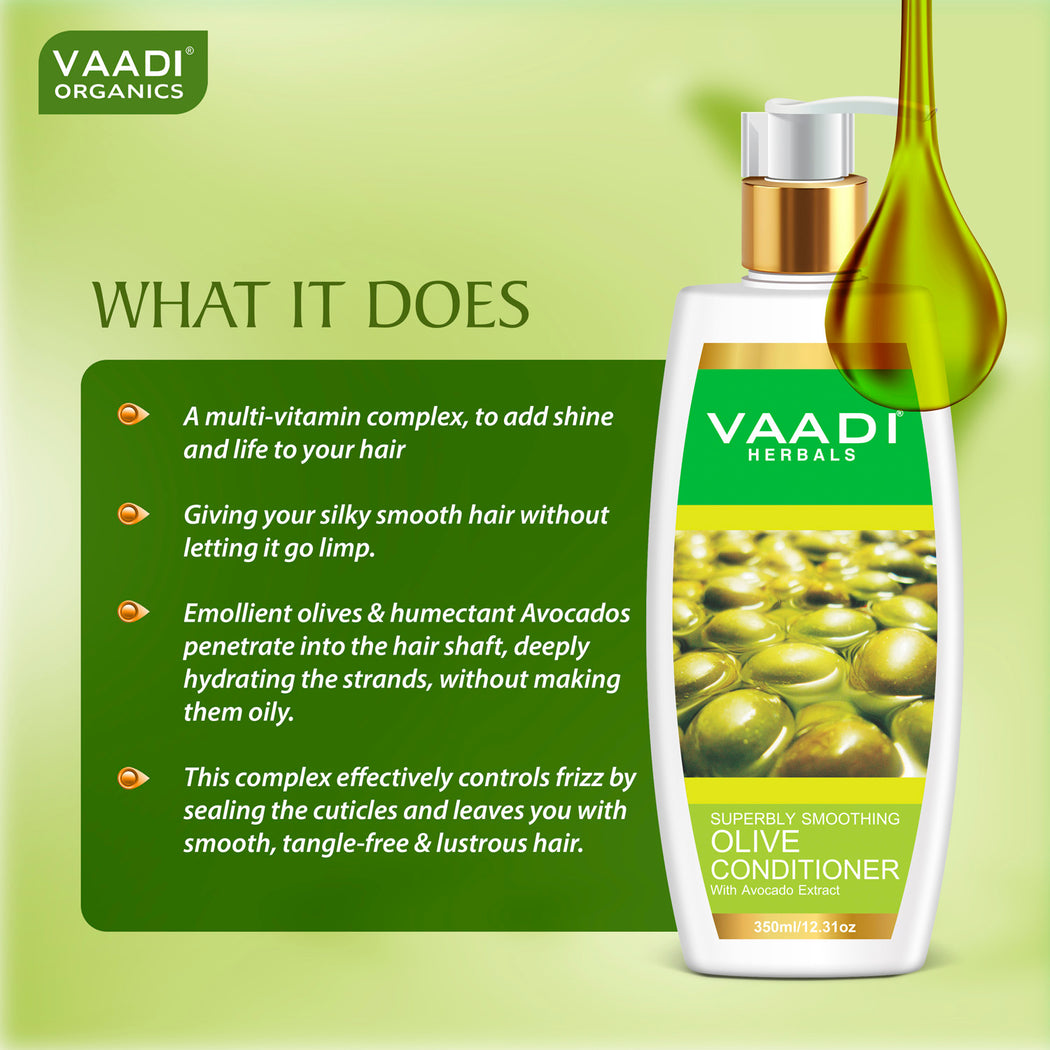 Superbly Smoothing Organic Heena Shampoo with Green Tea Extract - Multi Vitamin Rich Olive Conditioner with Avocado Extract (2 x 350 ml/ 12 fl oz)