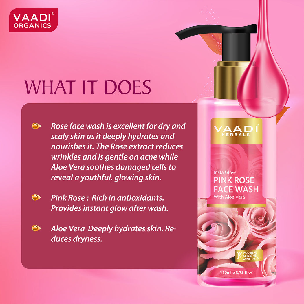 Organic Insta Glow Pink Rose Face wash with Aloe vera extract (110 ml/3.72 fl oz)