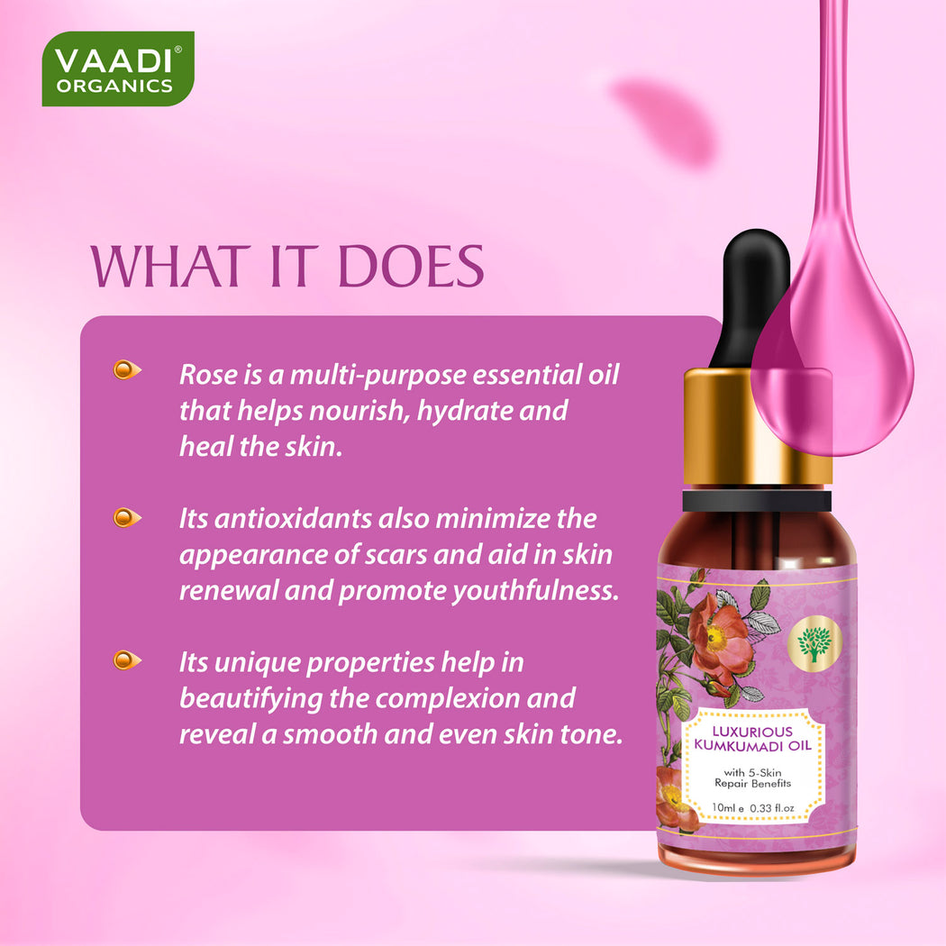 Organic Luxurious Kumkumadi Oil (Pure Mix of Saffron, Sandalwood, Manjistha & Almond Oil) - Reduces Dark Circles, Pigmentation & Brightens Complexion (10 ml/ 0.33 oz)
