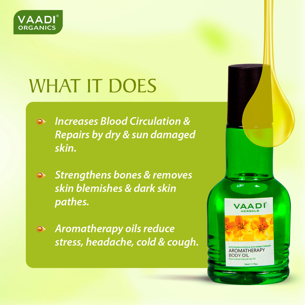 Organic Lemongrass Oil with Lily Extract - Aromatherapy - Strengthens Bones - Relieves Headache- Heals Skin (50 ml/1.7 fl oz)