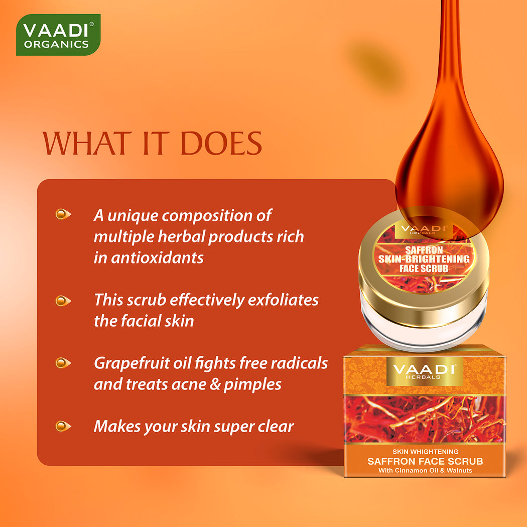 SKIN WHITENING SAFFRON FACE SCRUB WITH CINNAMON OIL & WALNUTS (25 gms/0.9 oz)