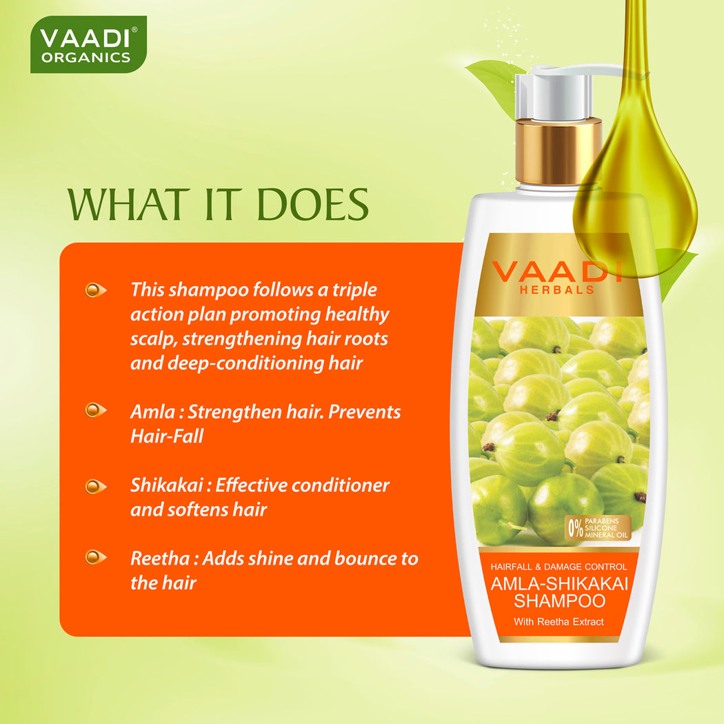 Hairfall & Damage Control Organic Shampoo (Indian Gooseberry Extract) - Multi Vitamin Rich Olive Conditioner with Avocado Extract (2 x 350 ml/ 12 fl oz)
