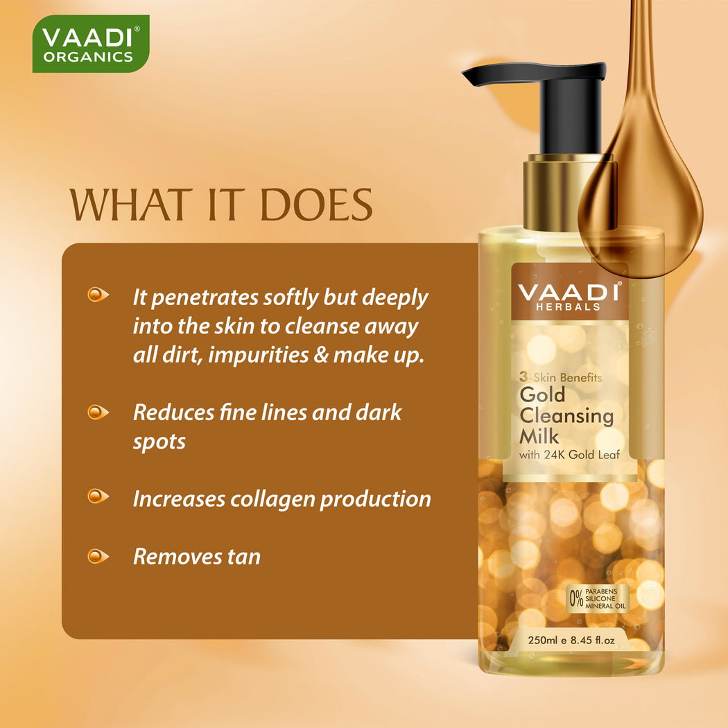 Gold Cleansing Milk with 24k Gold Leaf -3-skin Benefits (2 x 250 ml / 8.5 fl oz)