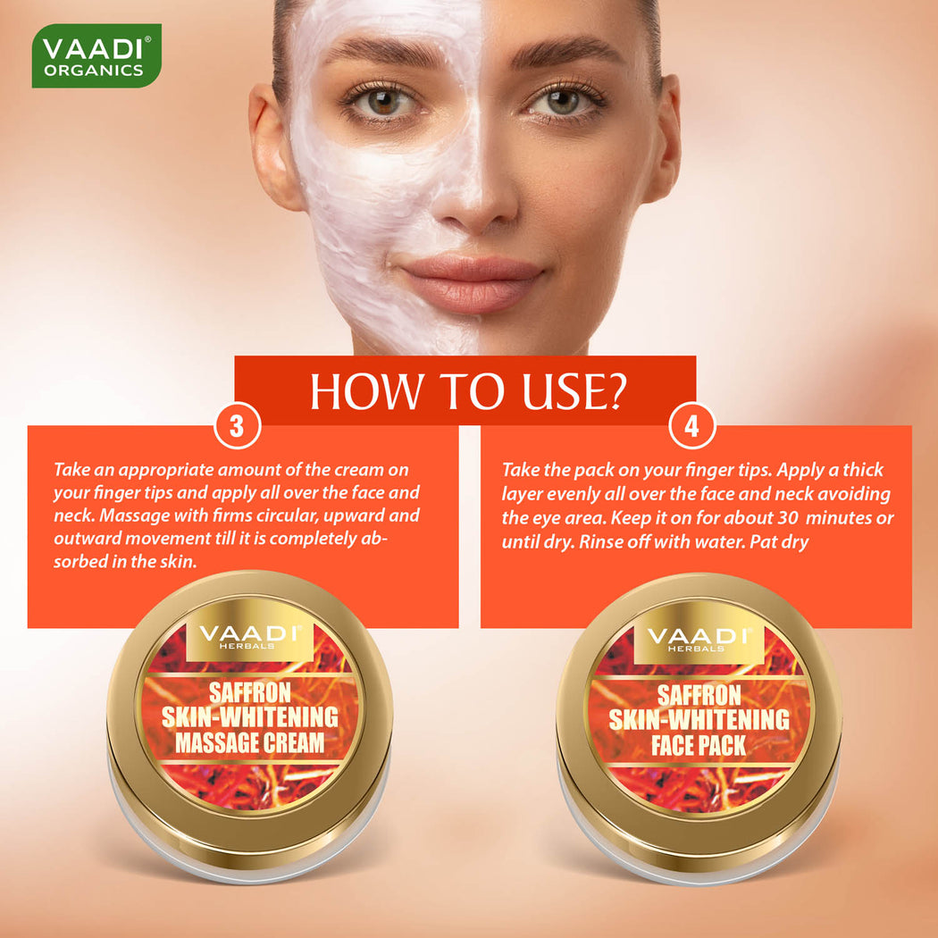 Skin Whitening Organic Saffron Facial Kit with Sandalwood oil, Orange Peel, Lemograss & Shea Butter - Lightens Skin Tone (110 gms/4 oz)