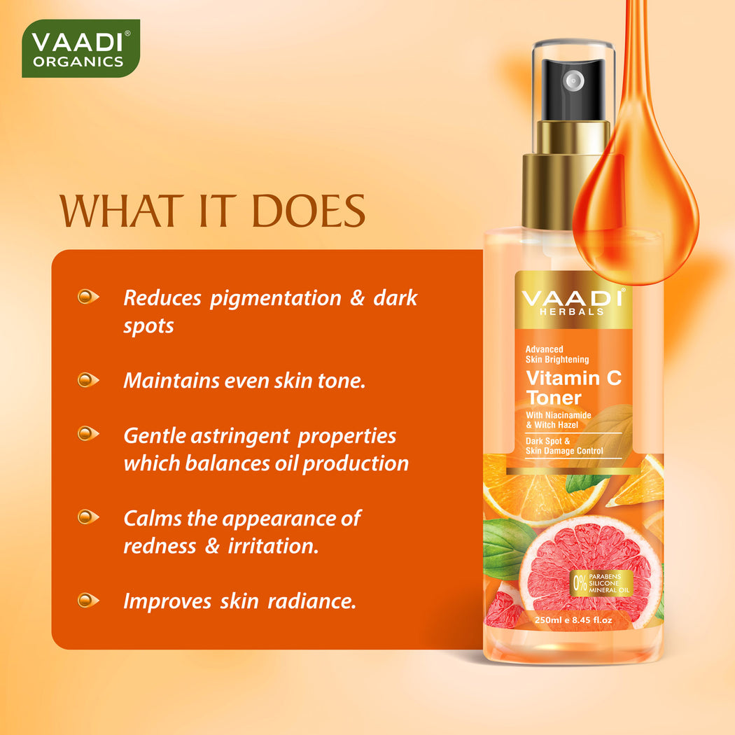Organic Vitamin C Toner With Niacinamide & Witch Hazel Dark Spot & Skin Damage Control (250 ml / 8.5 fl oz)