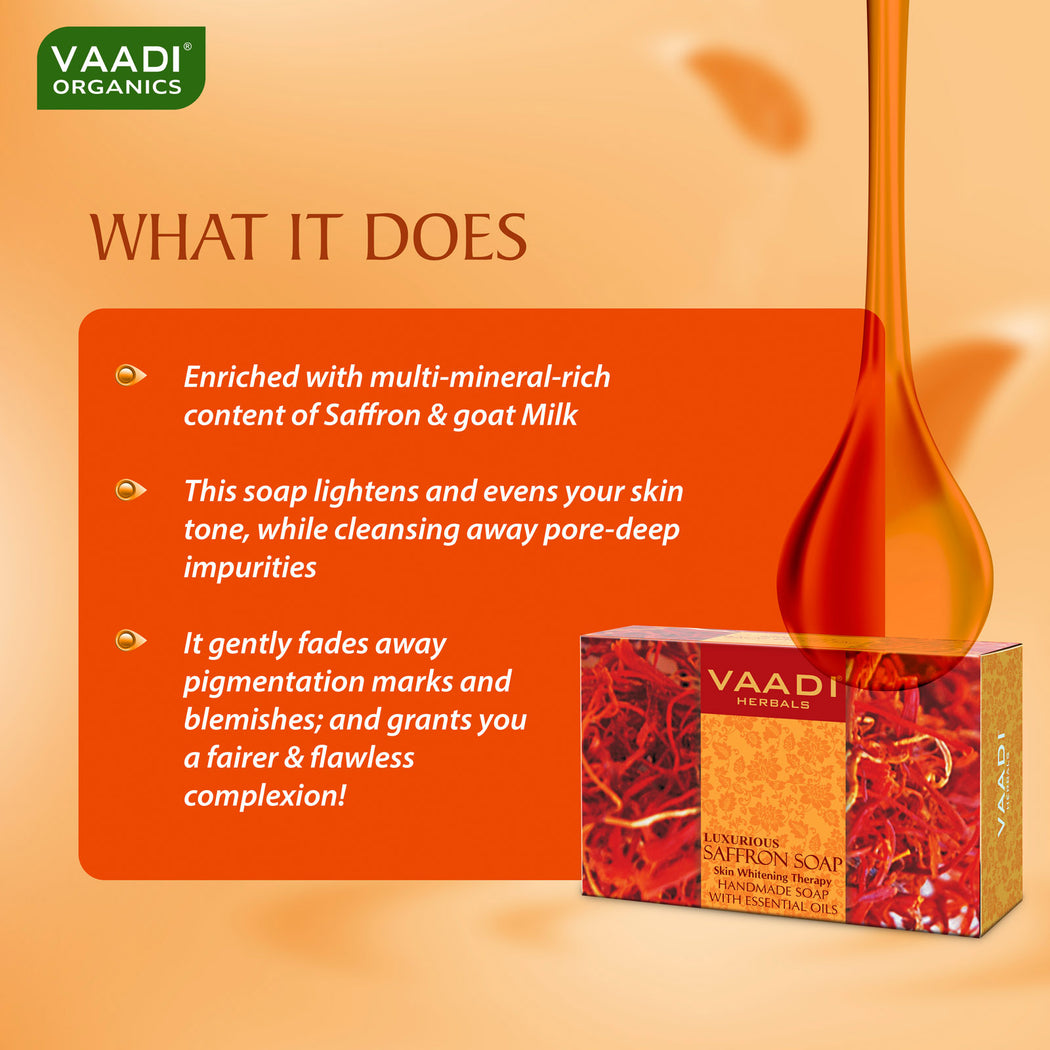 Luxurious Organic Saffron Soap - Skin Whitening Therapy - Evens Skin Tone - Lightens Marks ( 75 gms / 2.7 oz)