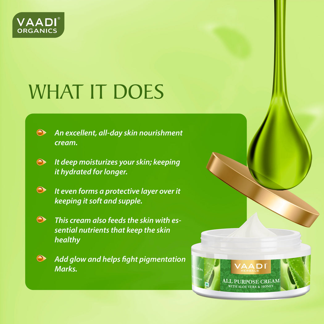 Organic All Purpose Cream with Aloe Vera, Honey & Manjistha - Lightens Pigmentation - Improves Complexion (150 gms/ 5.3 oz)