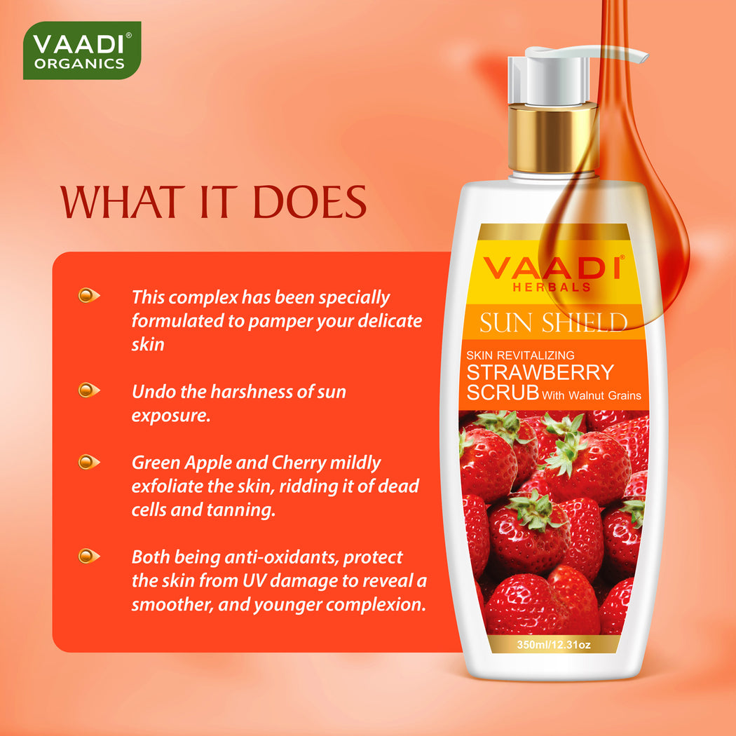 Organic Strawberry Scrub Moisturising Lotion with Walnut Grains- Lightens Skin Tone - Reduces Pigmentation - Removes Dead Cells (350 ml/ 12 fl oz)