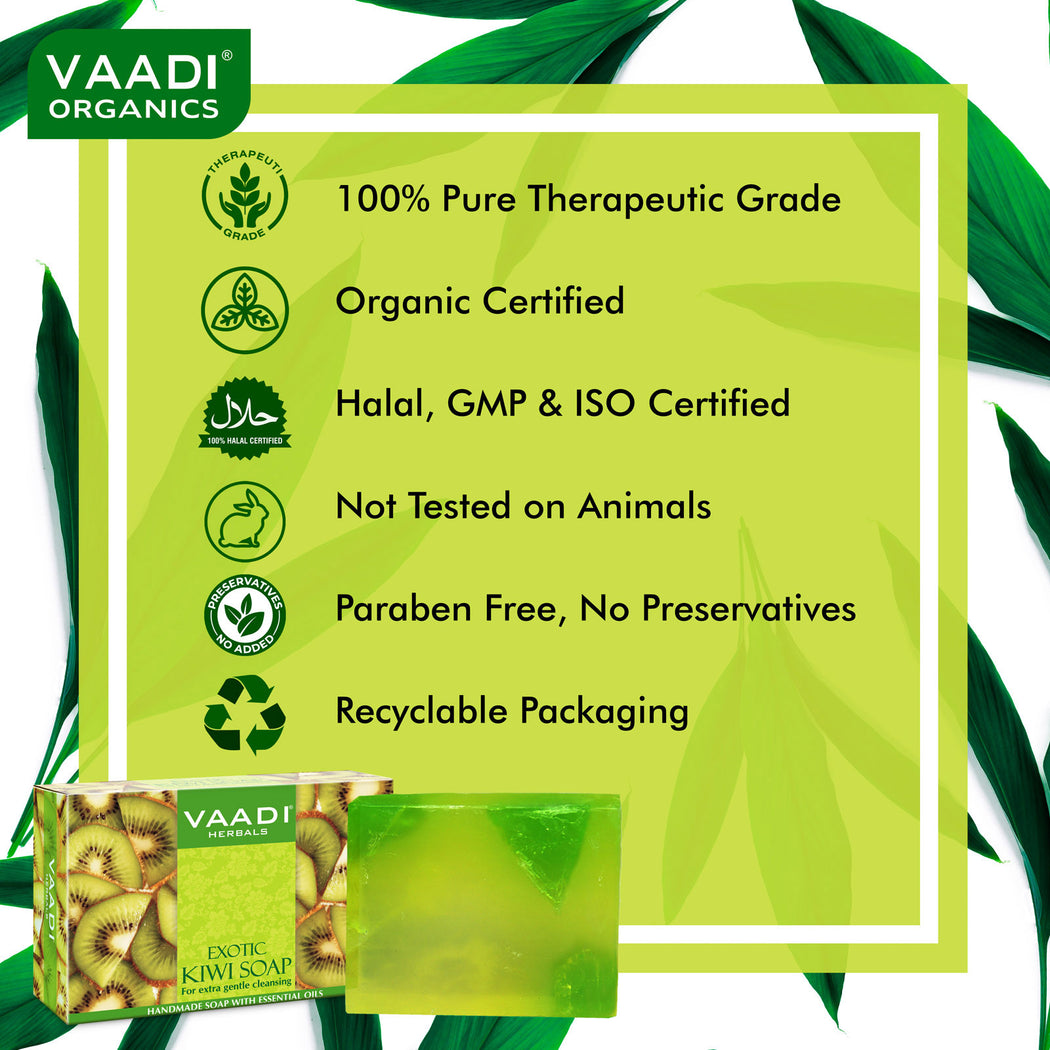 Exotic Organic Kiwi Soap with Green Apple Extract - Gently Clears Skin- Makes Skin Glowing (75 gms / 2.7 oz)