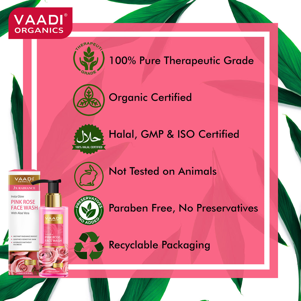Organic Insta Glow Pink Rose Face wash with Aloe vera extract (110 ml/3.72 fl oz)