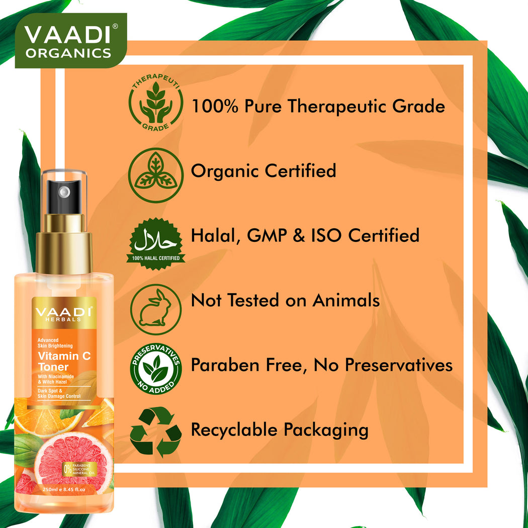 Organic Vitamin C Toner With Niacinamide & Witch Hazel Dark Spot & Skin Damage Control (250 ml / 8.5 fl oz)
