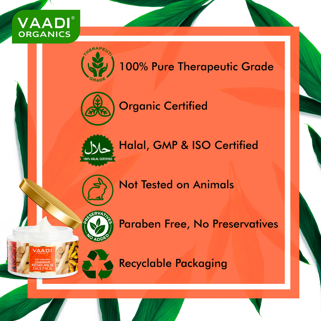 Organic Chandan Kesar Fairness Face Pack - Removes Marks and Lightens Skin Tone - Repairs and Protects Skin (600 gms / 21.2 oz)