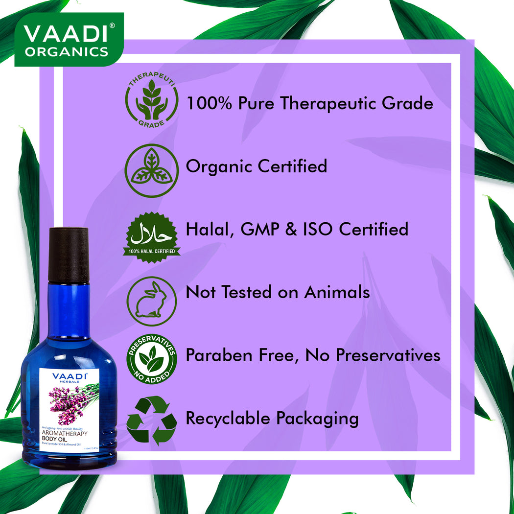 Organic Lavender Body Oil with Almond Extract - Aromatherapy - Anti Ageing - Reduces Stress & Depression (110ml /4 fl oz)
