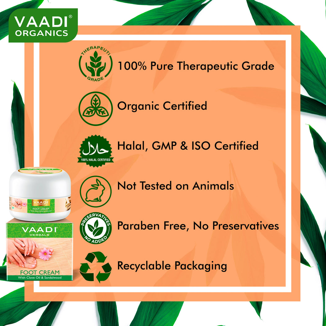 Organic Foot Cream with Clove & Sandalwood Oil - Softens Dry & Cracked Feet - Deep Moisturises (4 x 30 gms / 1.1 oz)
