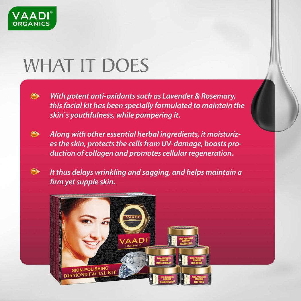 Skin Polishing Organic Diamond Facial Kit - Removes Dead Skin - Makes Skin Luminous (270 gms/ 9.6 oz) Buy1 Get 1 Free