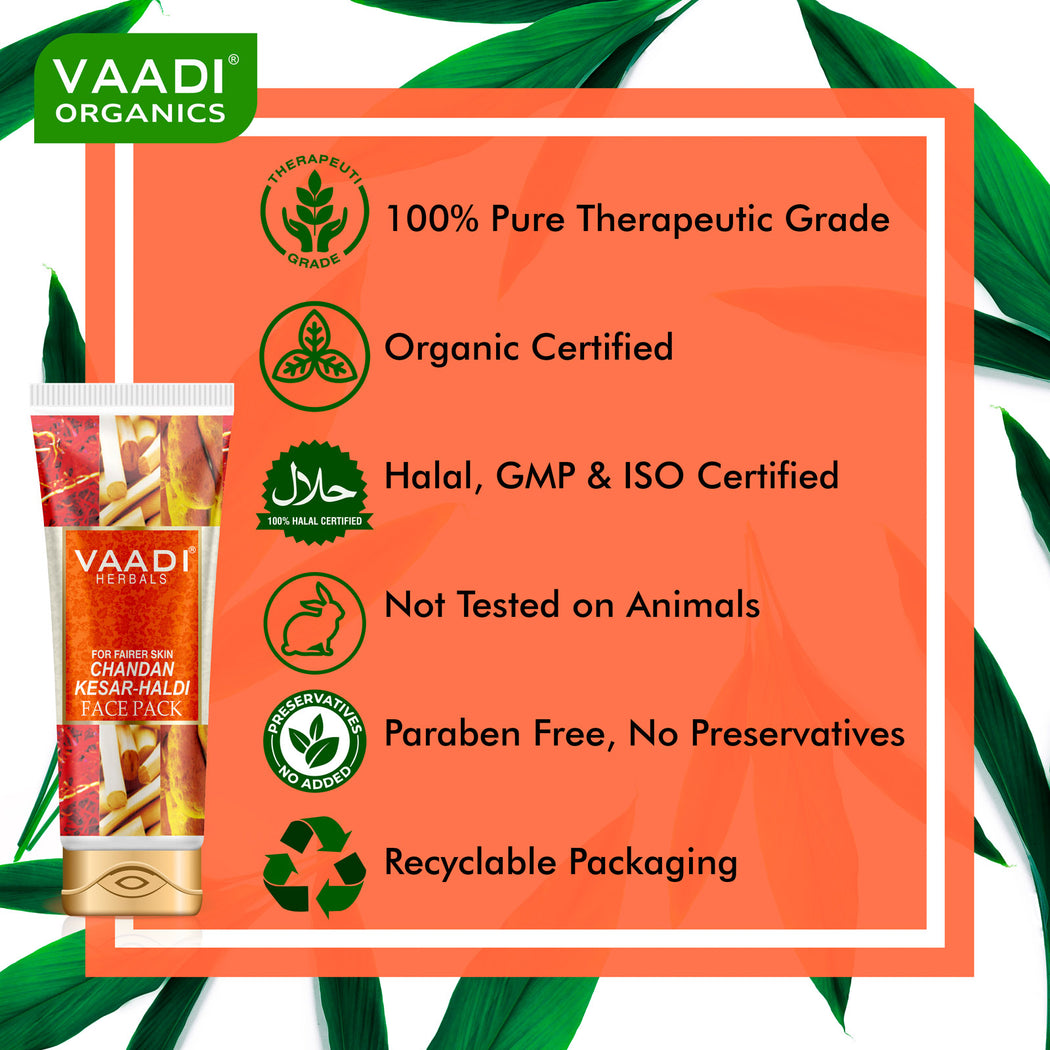 Organic Chandan Kesar Fairness Face Pack - Removes Marks and Lightens Skin Tone - Repairs and Protects Skin (120 gms/ 4.3 oz)