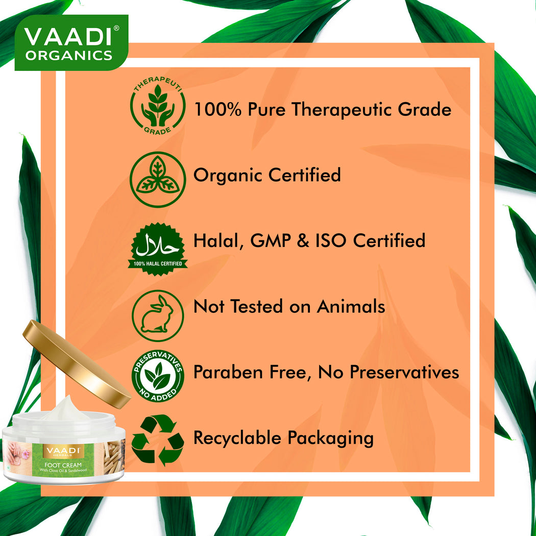 Organic Foot Cream with Clove & Sandalwood Oil - Softens Dry & Cracked Feet - Deep Moisturises (150 gms / 5.3 oz)