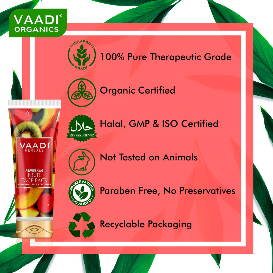 Refreshing Organic Fruit Face Pack with Apple, Lemon & Cucumber - Protects & Revitalizes Skin (120 gms/ 4.3 oz)