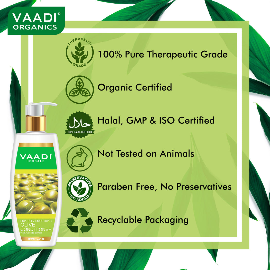 Superbly Smoothing Organic Heena Shampoo with Green Tea Extract - Multi Vitamin Rich Olive Conditioner with Avocado Extract (2 x 350 ml/ 12 fl oz)