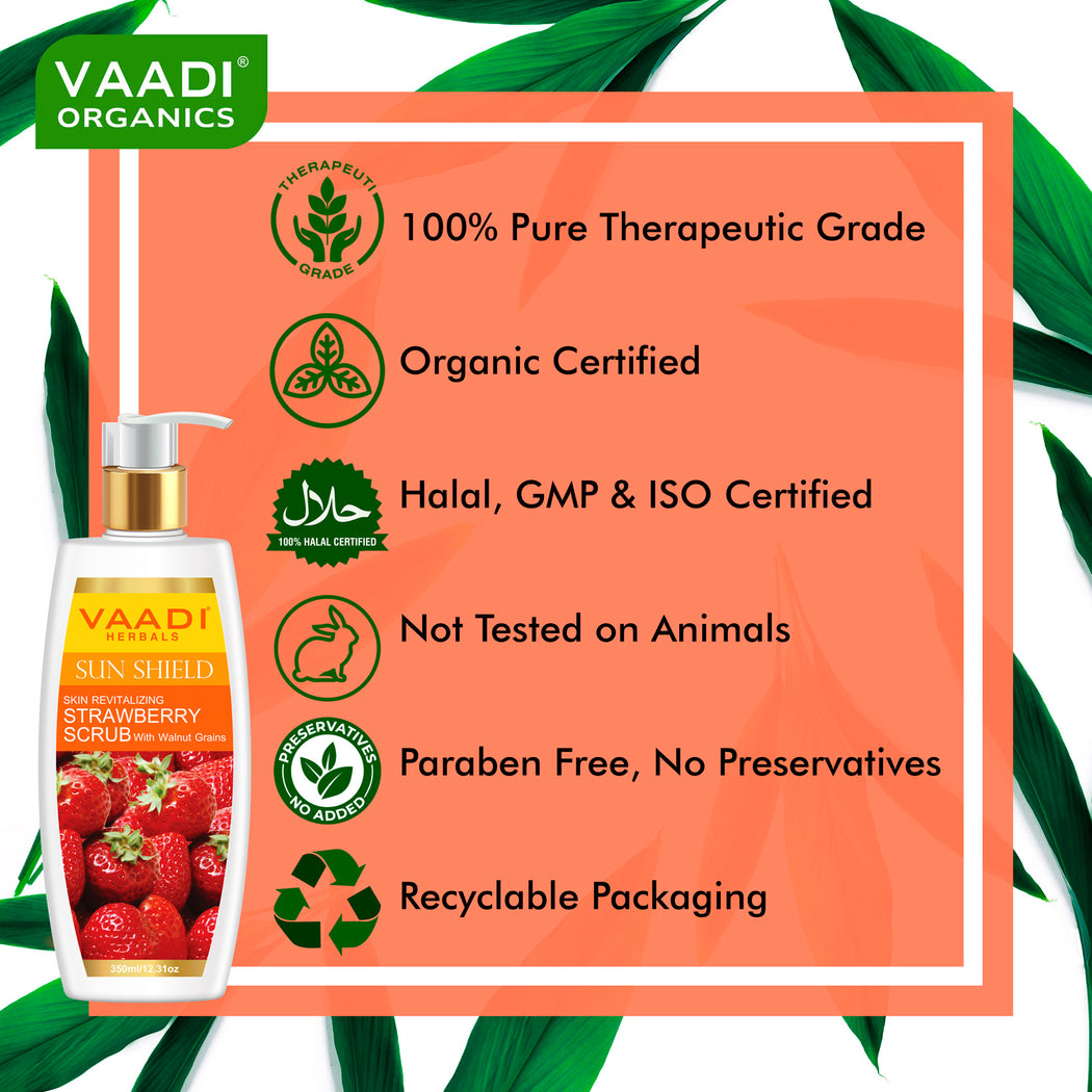 Organic Strawberry Scrub Moisturising Lotion with Walnut Grains- Lightens Skin Tone - Reduces Pigmentation - Removes Dead Cells (350 ml/ 12 fl oz)