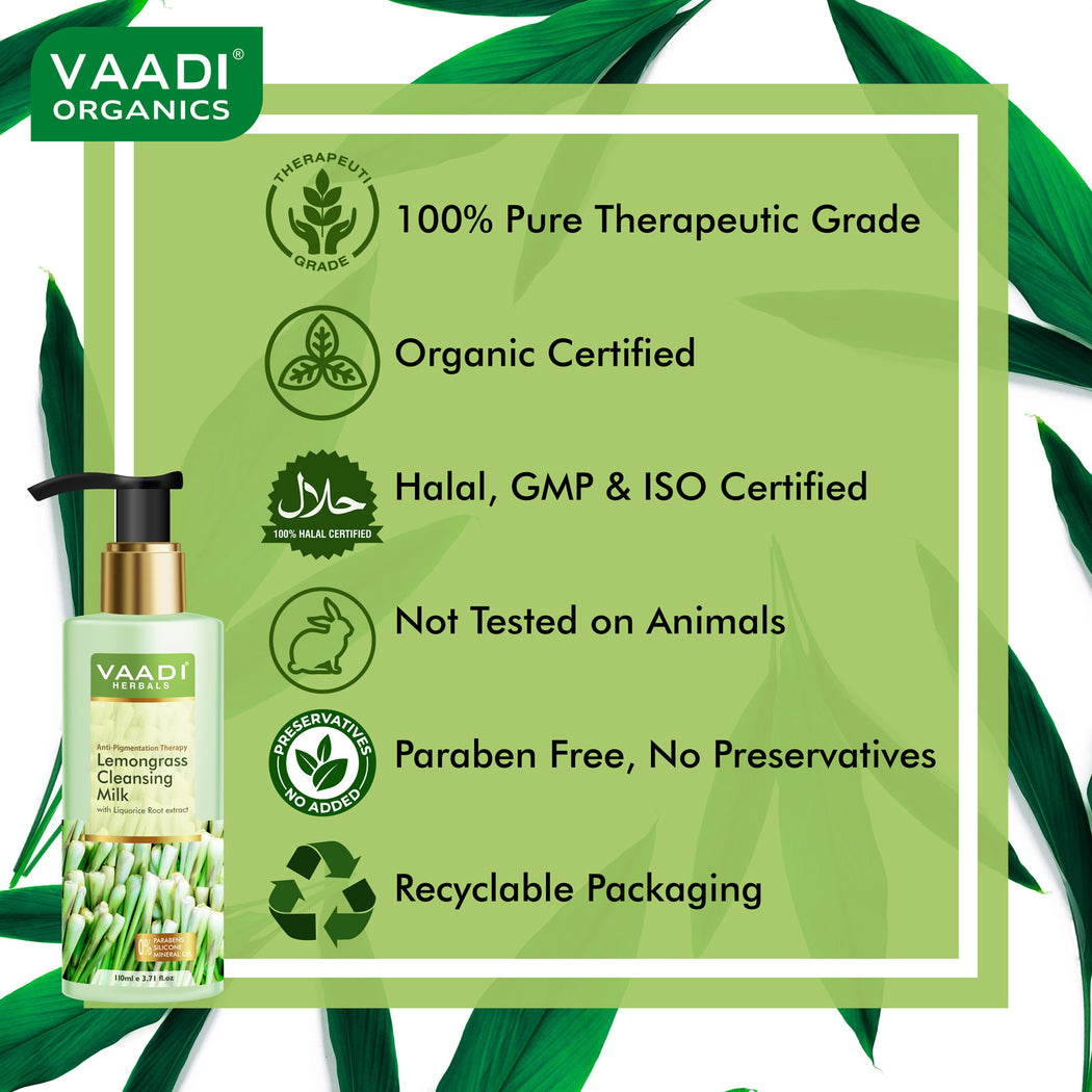 Organic Lemongrass Cleansing Milk with Liquorice Root extract - Anti Pigmentation Therapy (250 ml / 8.5 fl oz )