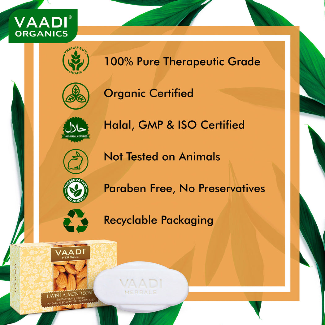 Rehydrating Organic Lavish Almond Soap with Honey & Aloe Vera - Improves Complexion - Keeps Skin Nourished (12 x 75 gms / 2.7 oz)