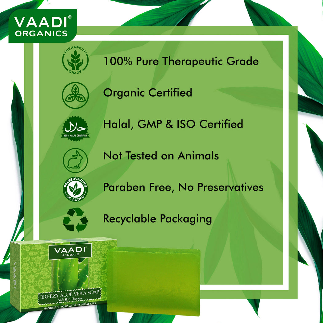 Breezy Organic Aloe Vera Soap with Honey - Anti Infective Therapy - Cleanses & Soothes Skin (6 x 75 gms / 2.7 oz)