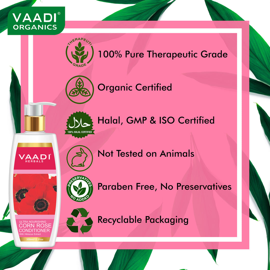 Superbly Smoothing Organic Heena Shampoo with Green Tea Extract - Ultra Nutrient Rich Corn Rose Conditioner ( 2 x 350 ml/ 12 fl oz)