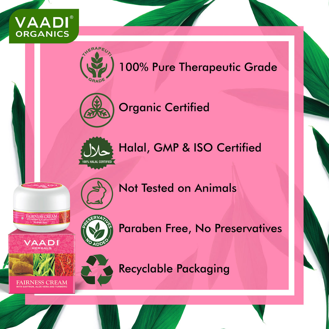 Organic Fairness Cream with Saffron, Aloe Vera & Turmeric Extract - Lightens Marks & Blemishes - Makes Skin Flawless ( 30 gms / 1.1 oz)