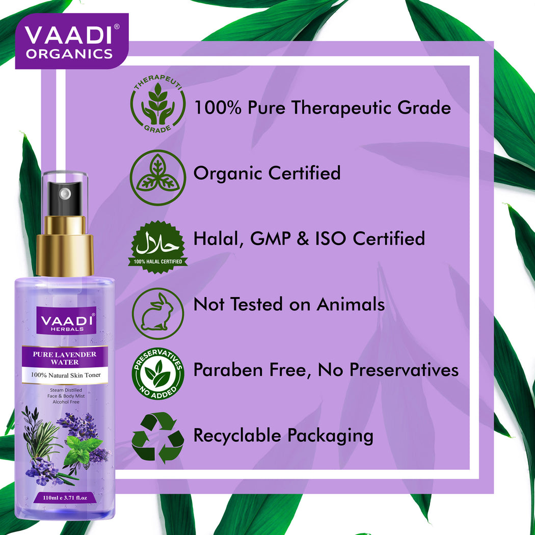 Pack of 2 Lavender Water - 100% Natural & Pure Skin Toner (2 x 110 ml / 4 fl oz)