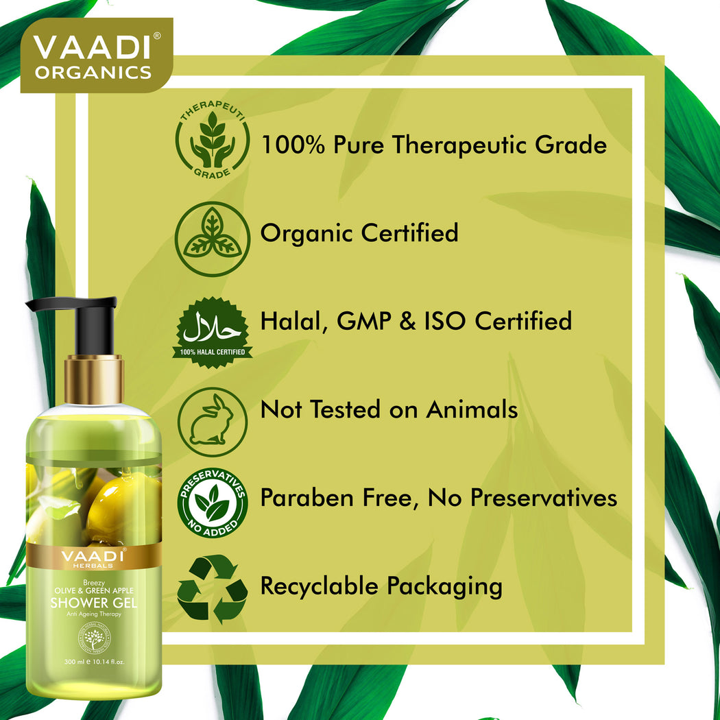 Enduring Fragrance Organic Shower Gel Gift Box - Enticing Lemongrass & Olive & Green Apple Shower Gel 300 ml - Exotic Bathing Experience