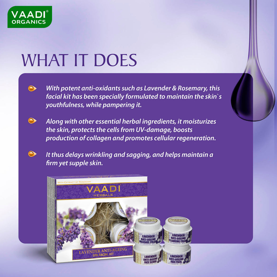Anti Aging Organic Lavender Facial Kit with Rosemary Extract - Lightens Marks & Spots ( 110 gms/2.5 oz)