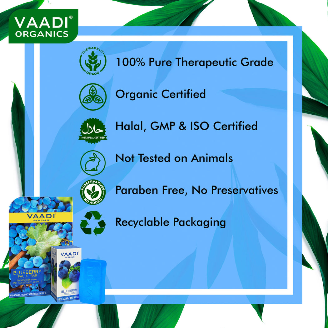 Organic Blueberry Facial Bar with Mint Extract & Olive Oil - Prevents Wrinkles - Makes Skin Youthful (4 x 25 gms/0.9 oz)