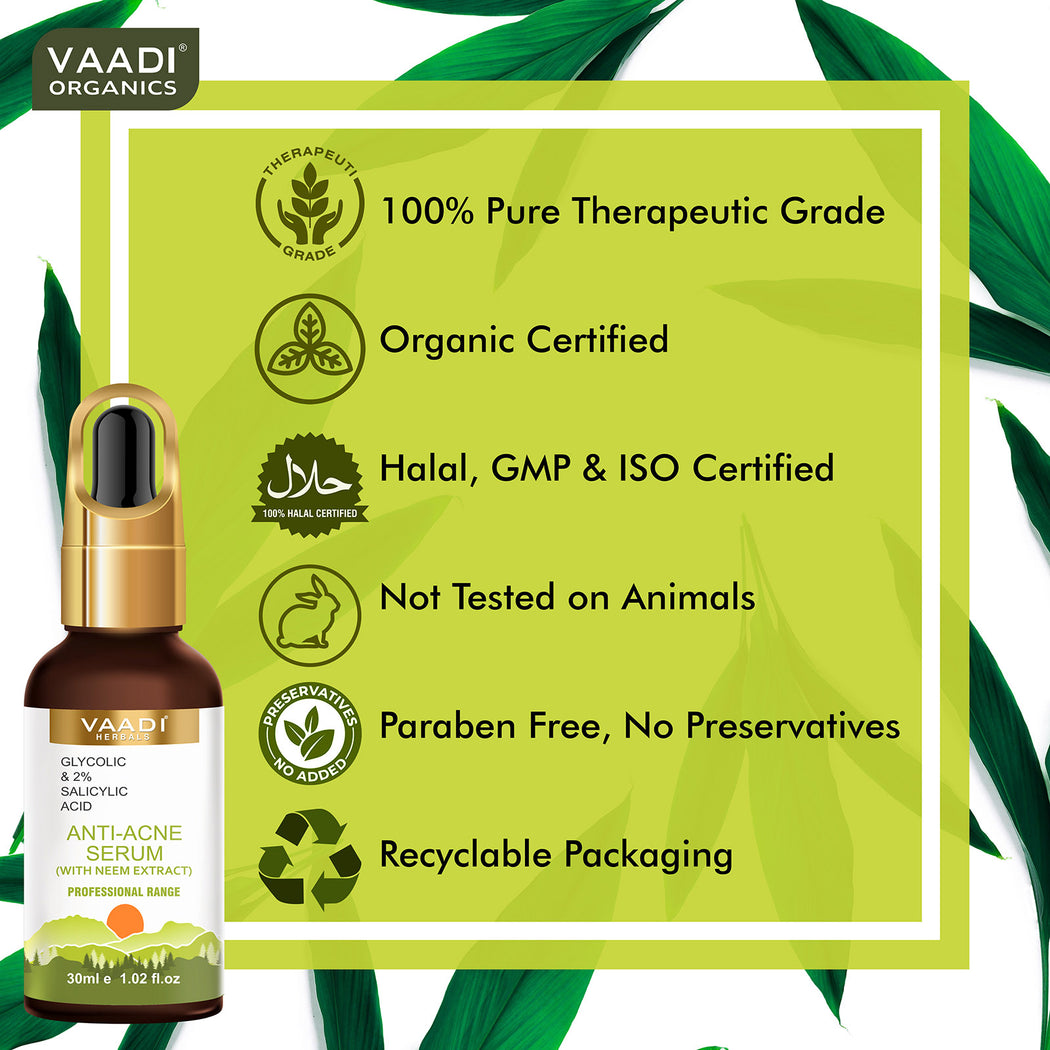Organic Anti-Acne Serum With Glycolic & 2% Salicylic Acid (30 gms / 1.02 fl.oz) (Pack of 2)