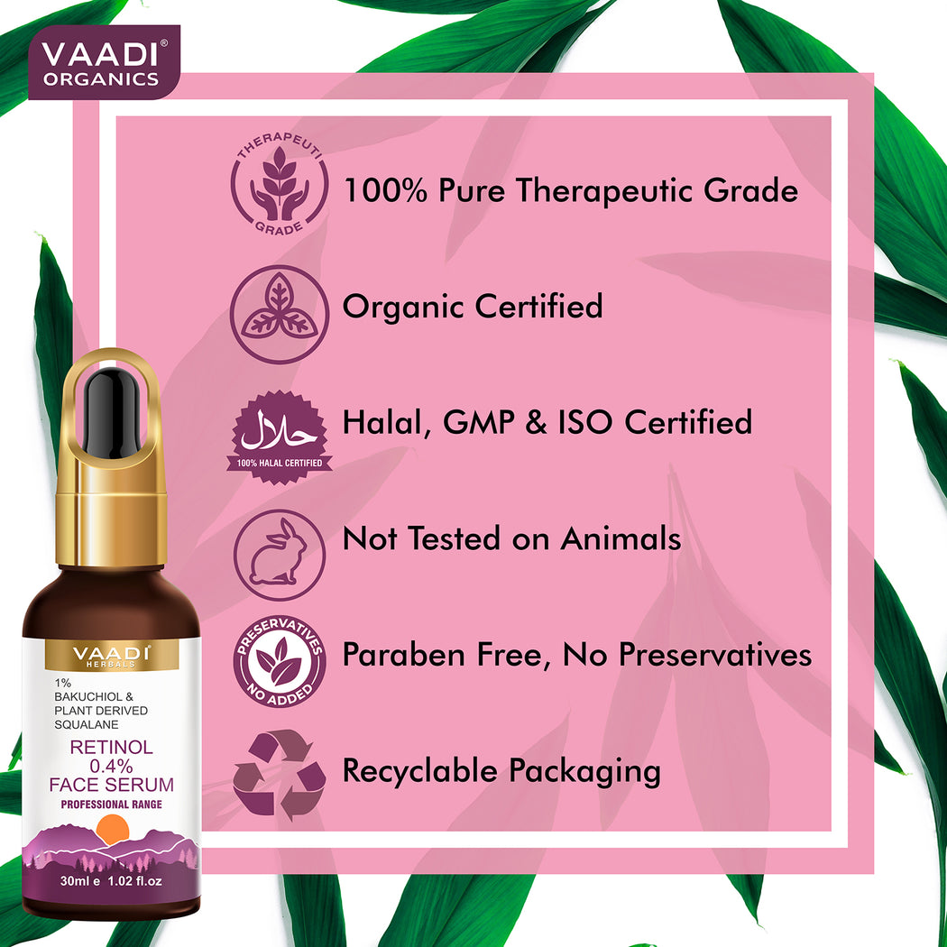 Retinol 0.4% Organic Face Serum With 1% Baluchiol & Plant Derived Squalane (30 gms / 1.02 fl.oz)