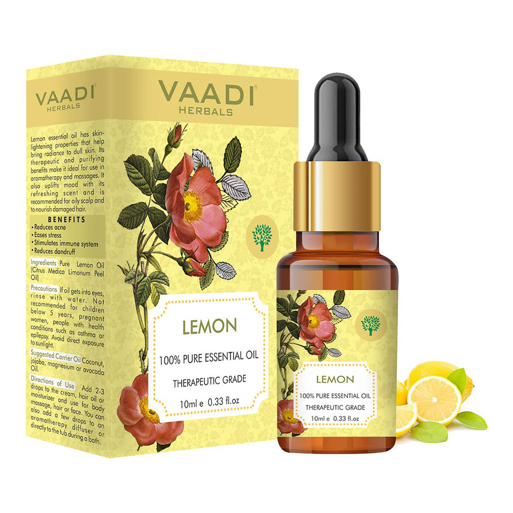 Organic Lemon Essential Oil - Lightens Skin, Reduces Dandruff, Uplifts Mood - 100% Pure Therapeutic Grade (10 ml/ 0.33 oz)