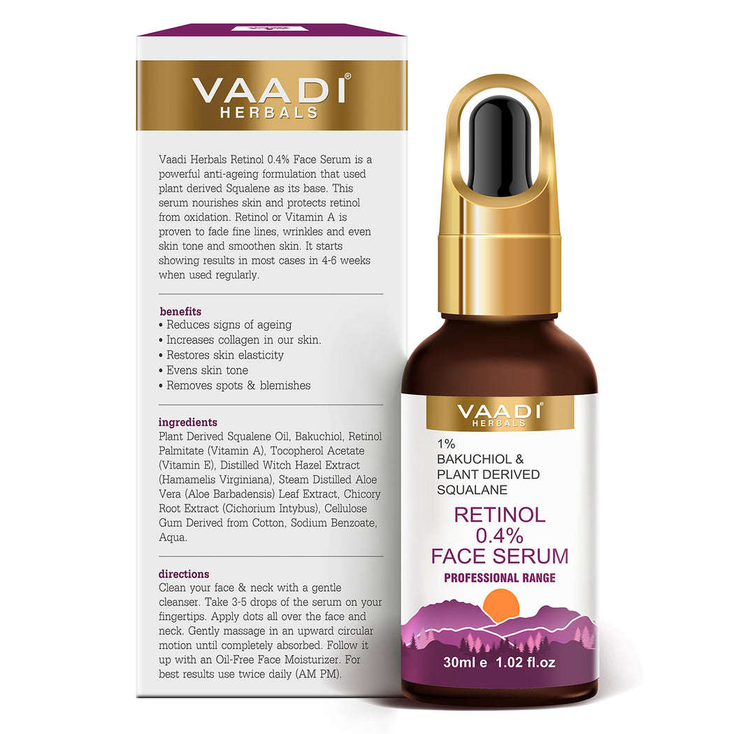Retinol 0.4% Organic Face Serum With 1% Baluchiol & Plant Derived Squalane (30 gms / 1.02 fl.oz)