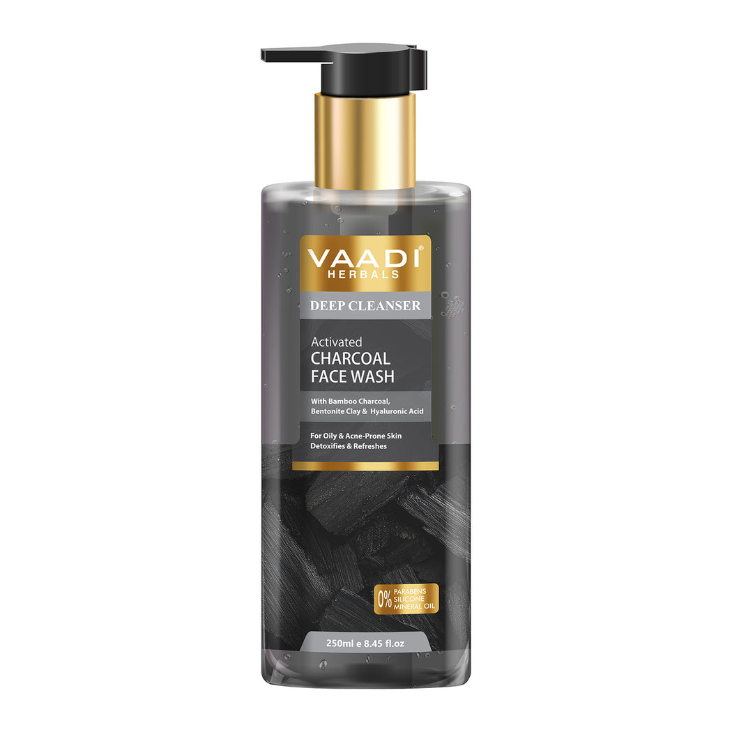Activated Charcoal Face Wash with Tea Tree Oil, Bentonite Clay & Glycolic Acid| For Oily & Acne-Prone Skin| Detoxifies & Refreshes| Deep Purify| No Parabens, Mineral, Silicone| Face Wash for Women & Men ( 250 ml )