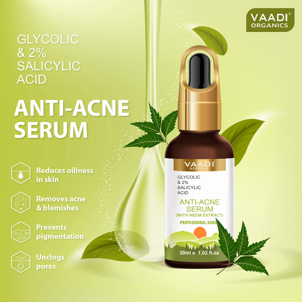 Organic Anti-Acne Serum With Glycolic & 2% Salicylic Acid (30 gms / 1.02 fl.oz) (Pack of 2)