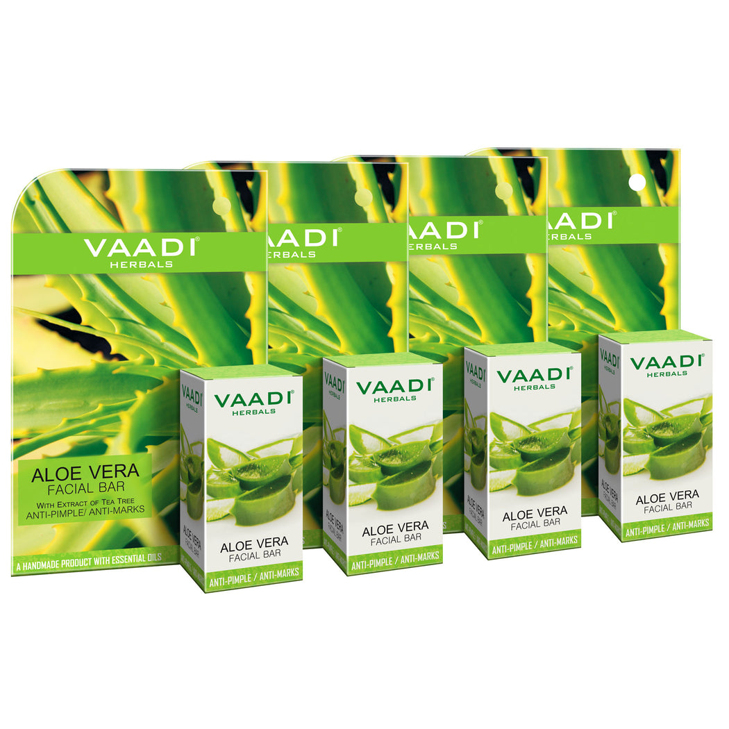 Organic Aloe Vera Facial Bar with Tea Tree and Honey - Reduces Acne - Keeps Skin Infection Free (4 x 25 gms/0.9 oz)