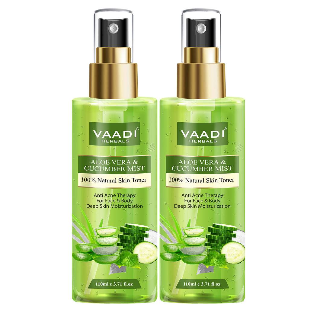 Pack of 2 Aloe Vera & Cucumber Mist - 100% Natural Skin Toner (2 x 110 ml / 4 fl oz)