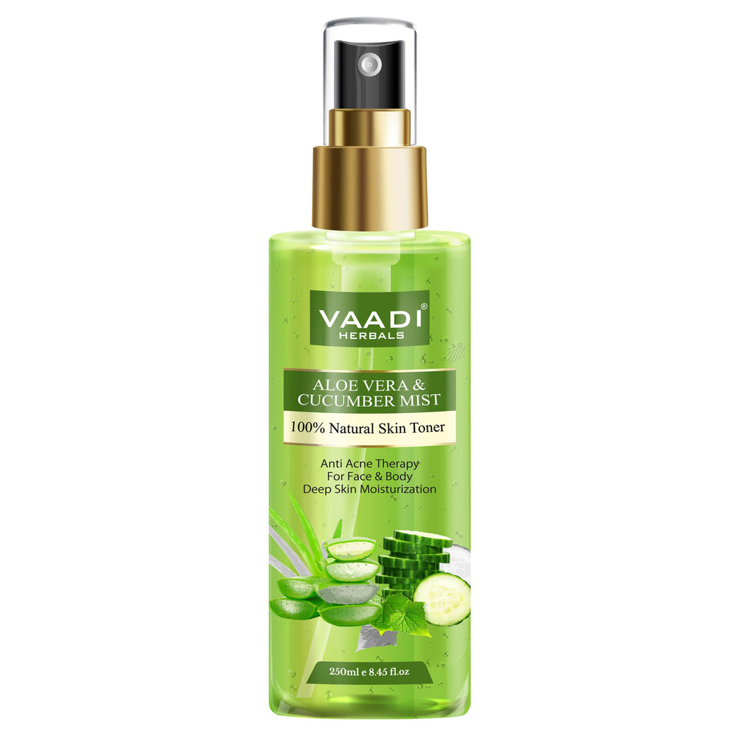 Pack of 2 - Rose Water And Aloe Vera Cucumber Mist - 100% Natural & Pure (250 ml x 2)