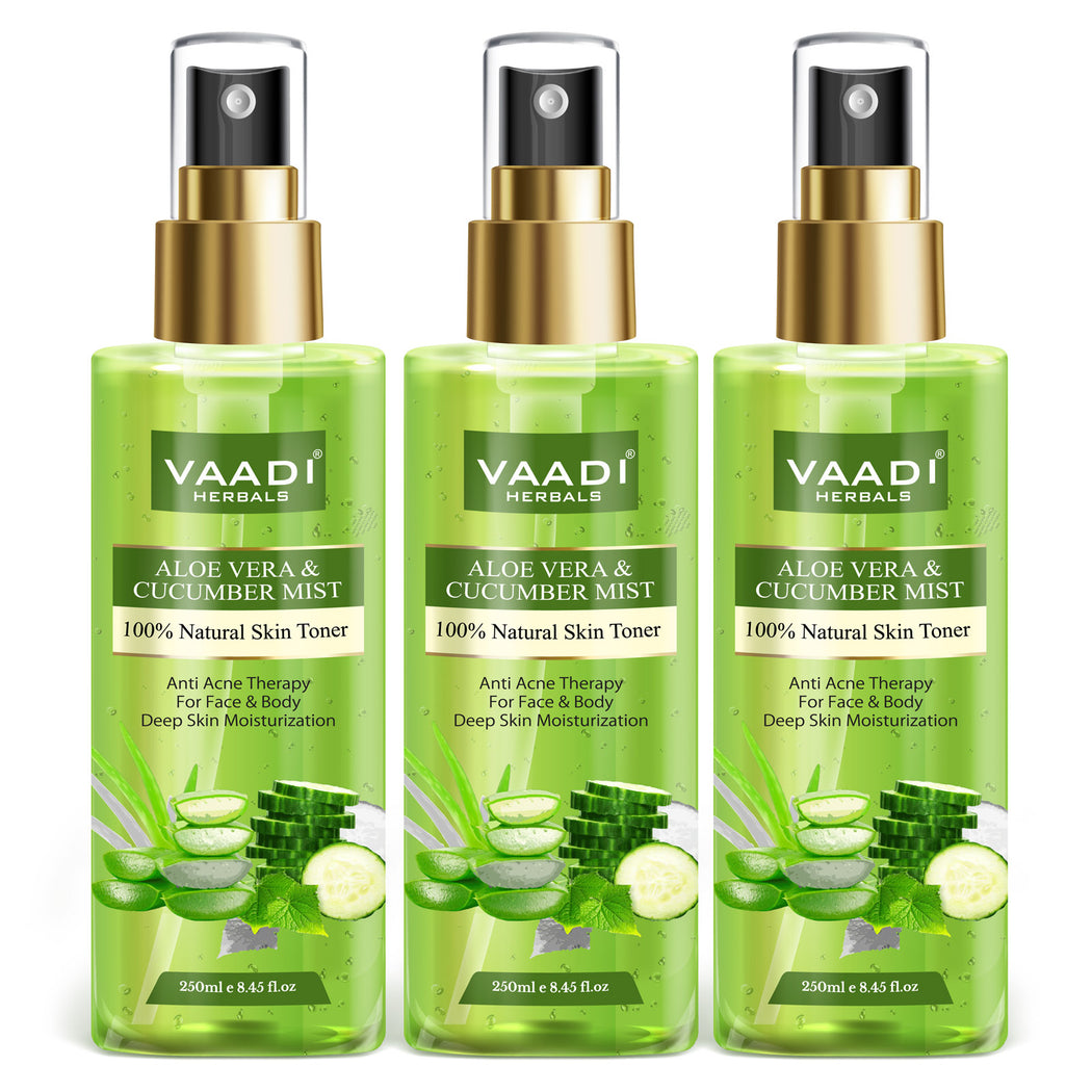 Aloe Vera & Cucumber Mist - 100% Natural Skin Toner (3 x 250 ml / 8.5 fl oz)