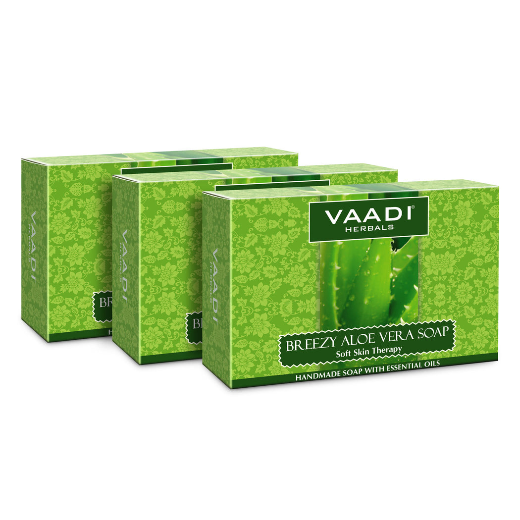Breezy Organic Aloe Vera Soap with Honey - Anti Infective Therapy - Cleanses & Soothes Skin (3 x 75 gms / 2.7 oz)