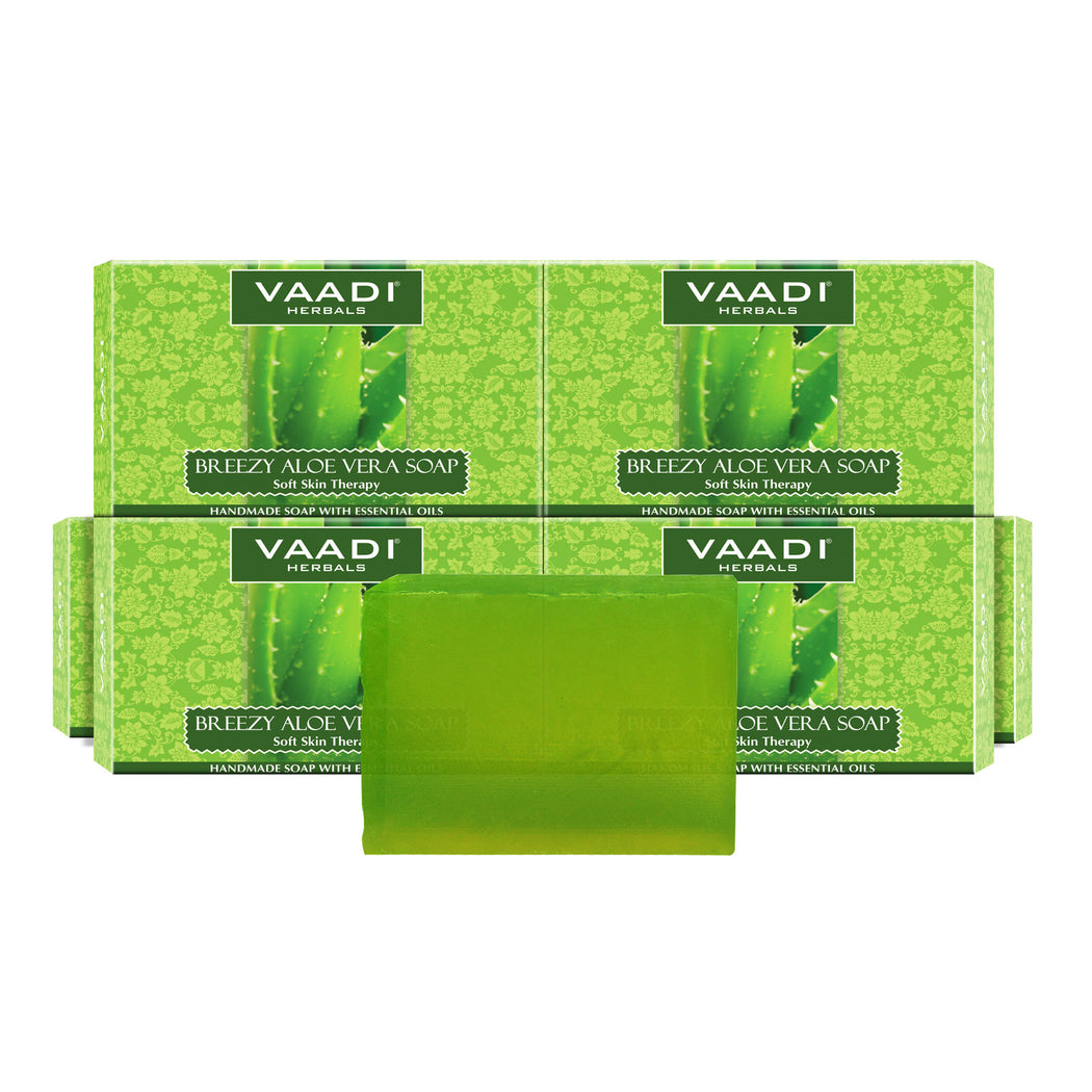 Breezy Organic Aloe Vera Soap with Honey - Anti Infective Therapy - Cleanses & Soothes Skin (6 x 75 gms / 2.7 oz)