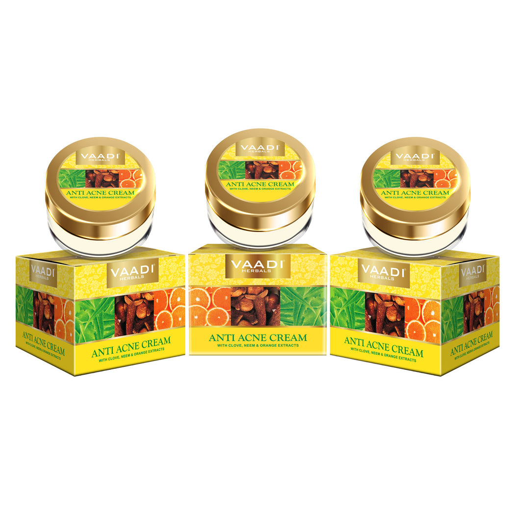 Anti Acne Organic Cream with Clove Oil & Neem Extract - Anti Bacterial Therapy - Controls Excess Oil - Prevents Acne (3 x 30 gms / 1.1 oz)