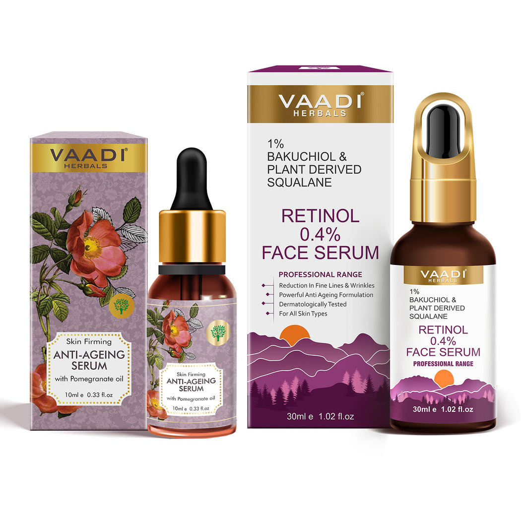 ANTI-AGEING COMBO AM PM COMBO - Vitamin E Anti Ageing Serum & Retinol 0.4% Face Serum With 1% Baluchiol & Plant Derived Squalane (2 x 30 ml/ 12 fl oz)